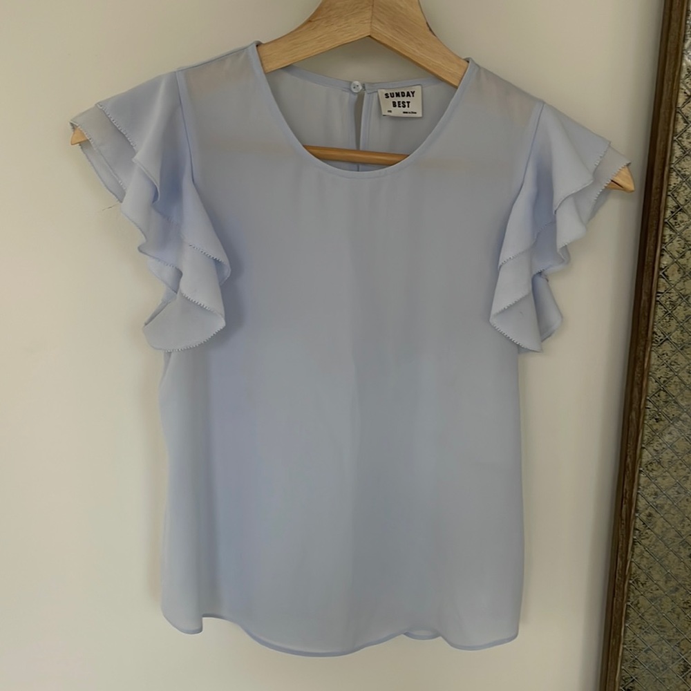 Aritzia Sunday Best Sheer Light Blue Top XXS